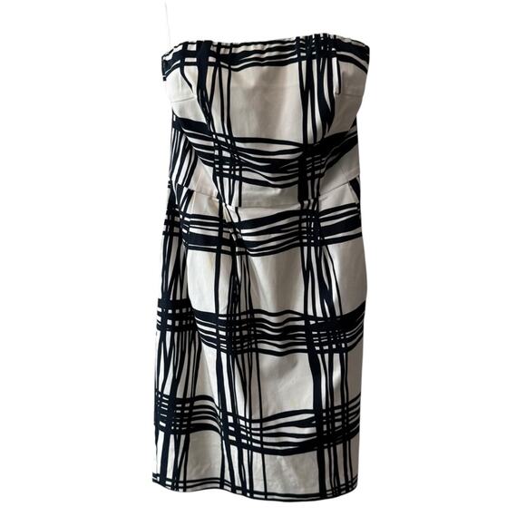 Express Stripe Grid Strapless Mini Sheath Dress Black White Size 6 - Picture 1 of 6